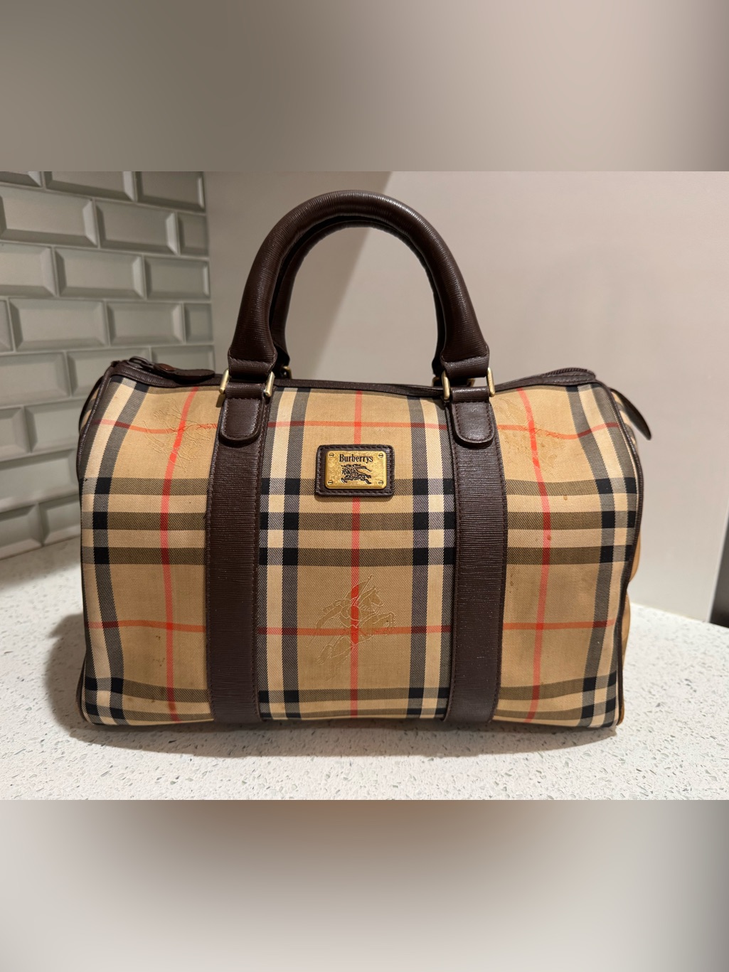 Authentic Vintage Burberrys Haymarket Check Boston Bag - Handbag